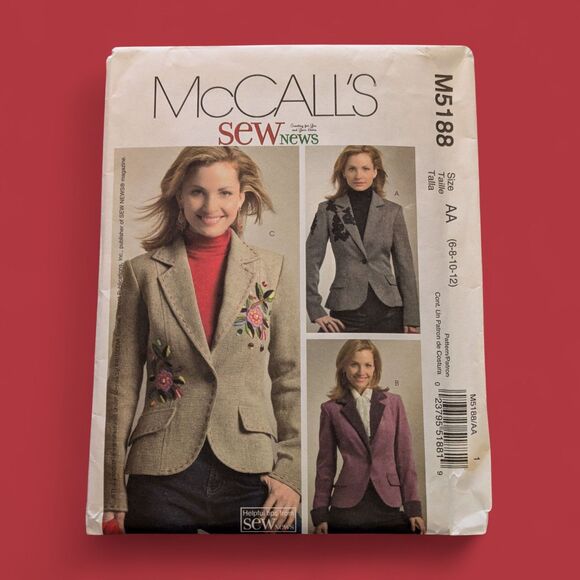 McCalls 5188 Womens 6-8-10-12 Tailored Lined Jacket Blazer Sew News Pattern UNCT - Picture 1 of 6